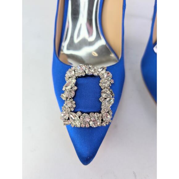 Badgley Mischka Electric Blue Cher Crystal Embellished Satin Pumps Size 11 - Picture 7 of 14